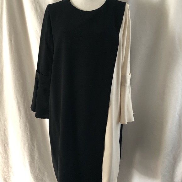 Med Ruffle Sleeve Dress Black Cream BCBG MaxAzria - Picture 3 of 7